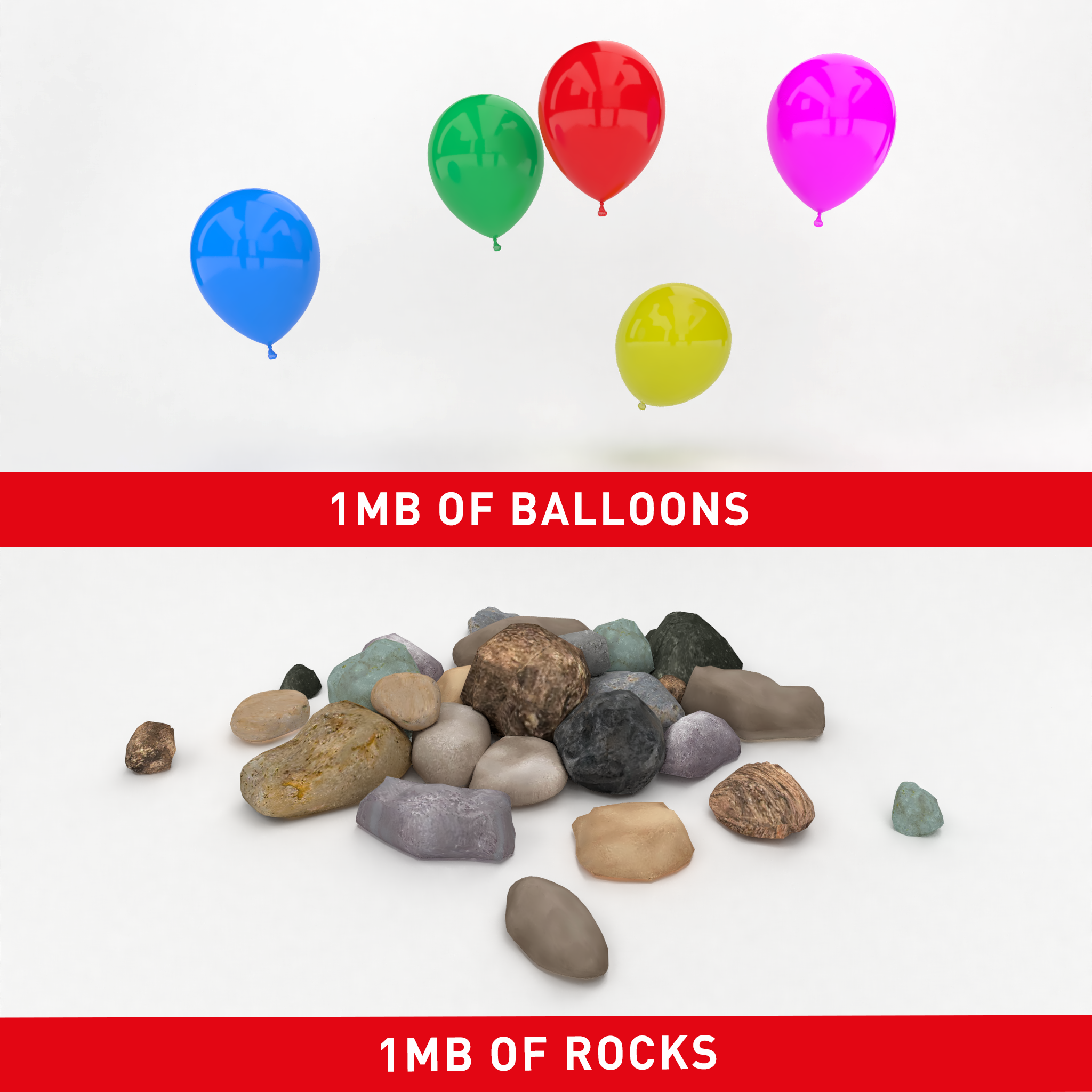 1MB of Balloons / 1MB of Rocks by Alan Warburton